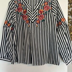 Savanna Jane Black and White Striped Floral Blouse